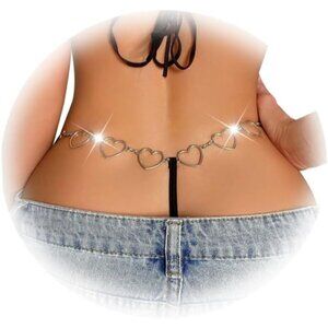 Sexy Silver/Gold Heart Pendant Thong Panties Stretch Metal Chain Thong G String